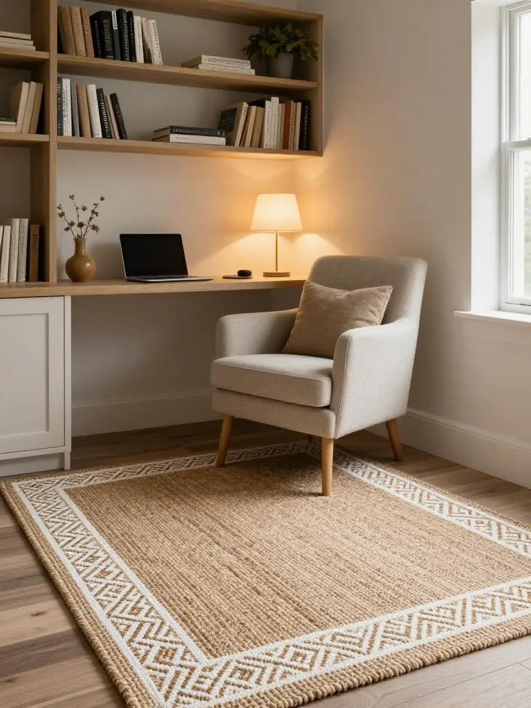 11. Jute Rug with a Painted Stencil Border in the Den