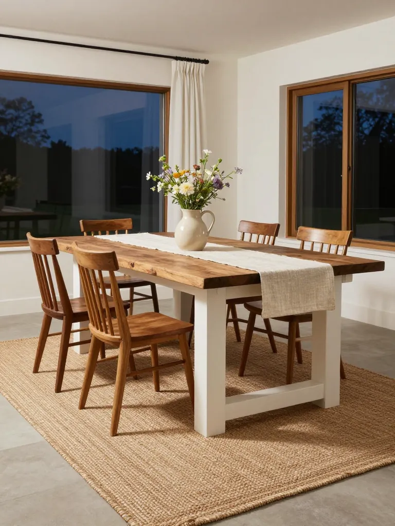 8. Jute Rug Under a Farmhouse Dining Table