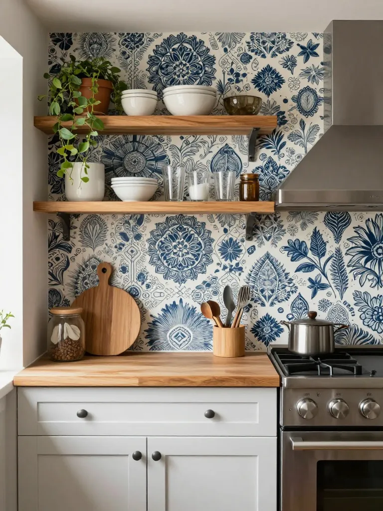 10. Fabric Backsplash with Liquid Starch