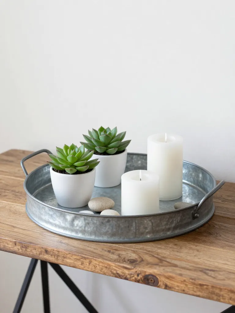 10. Galvanized Tray with Succulents and Candles