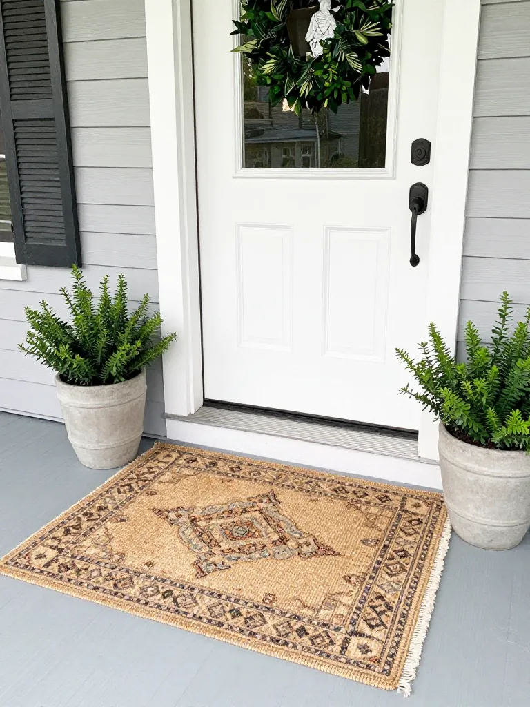 2. Layered Doormats Over a Vintage Rug