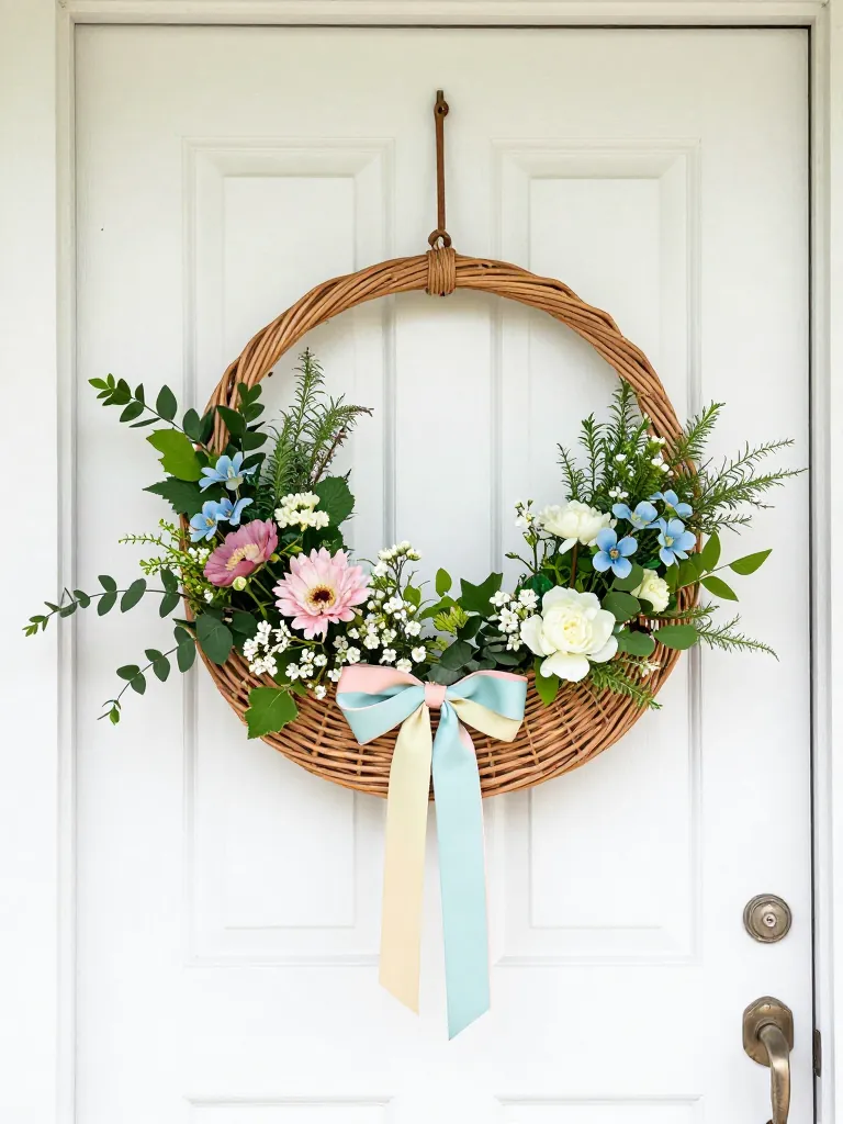 8. Basket Door Hanger with Seasonal Picks