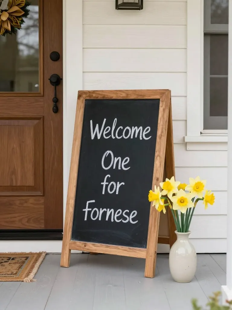 9. Chalkboard Welcome Sign with Spring Stems