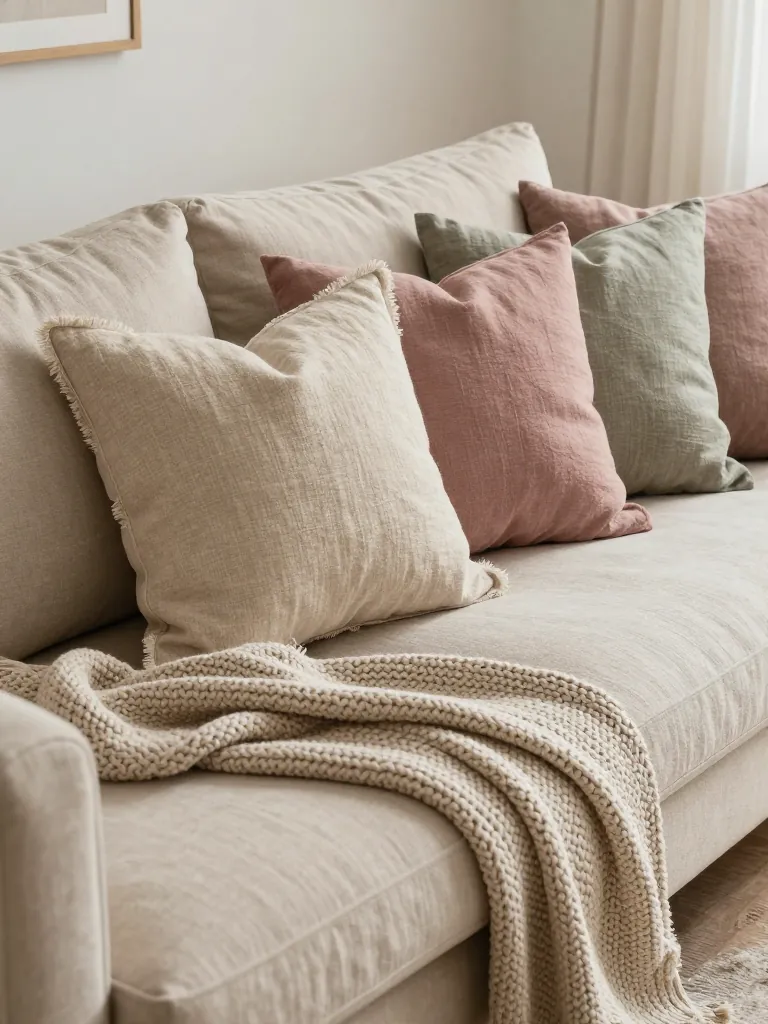 4. Linen Toss Pillows with Raw Edges
