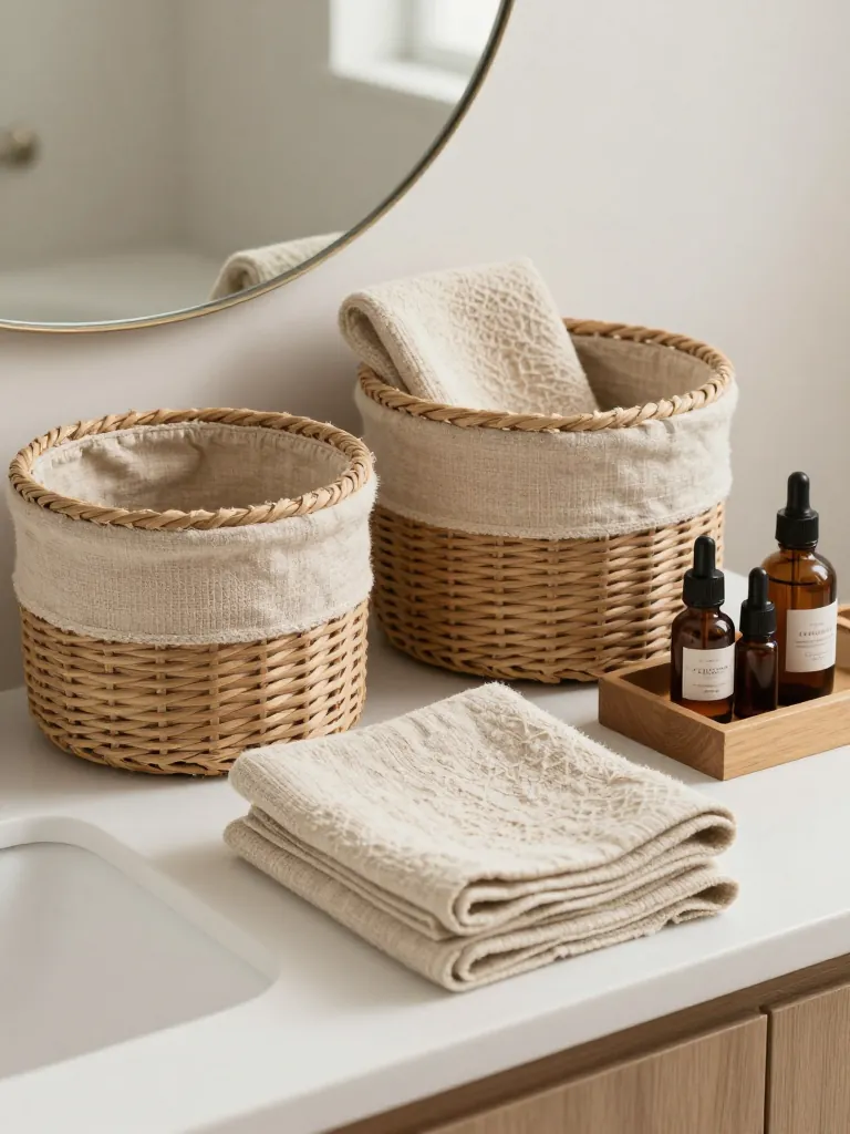 5. Linen-Wrapped Storage Baskets